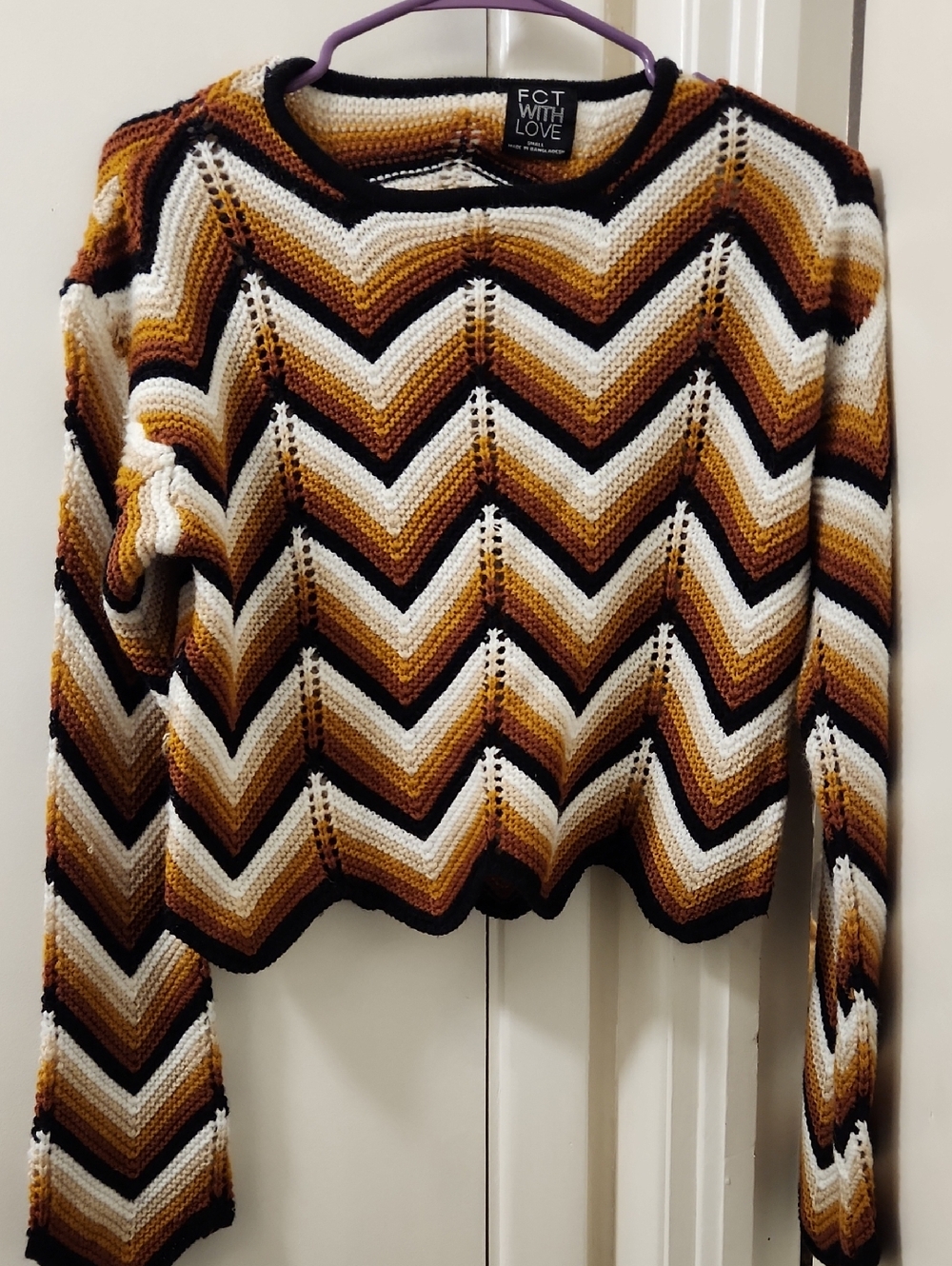 FCT With Love Women's Chevron Knit Sweater - White & Brown